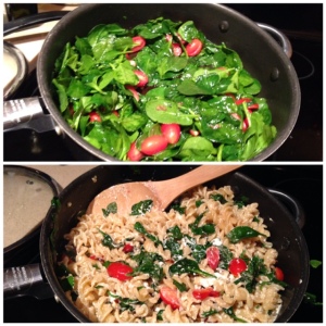 Caramelized Shallot, Spinach, Cherry Tomato and Goat Cheese Garlic Butter Pasta